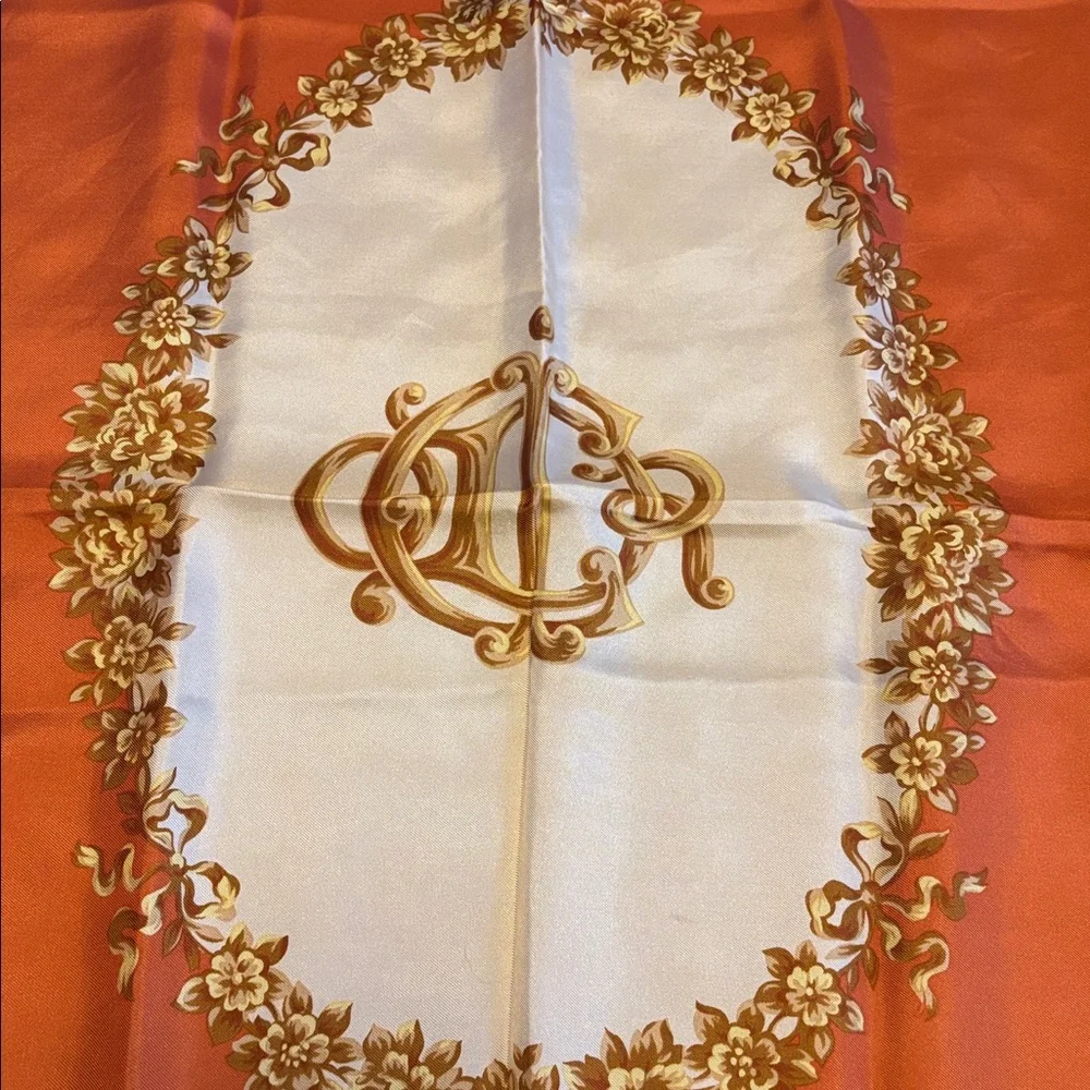 Christian Dior vantage Elegant Orange and Gold Scarf